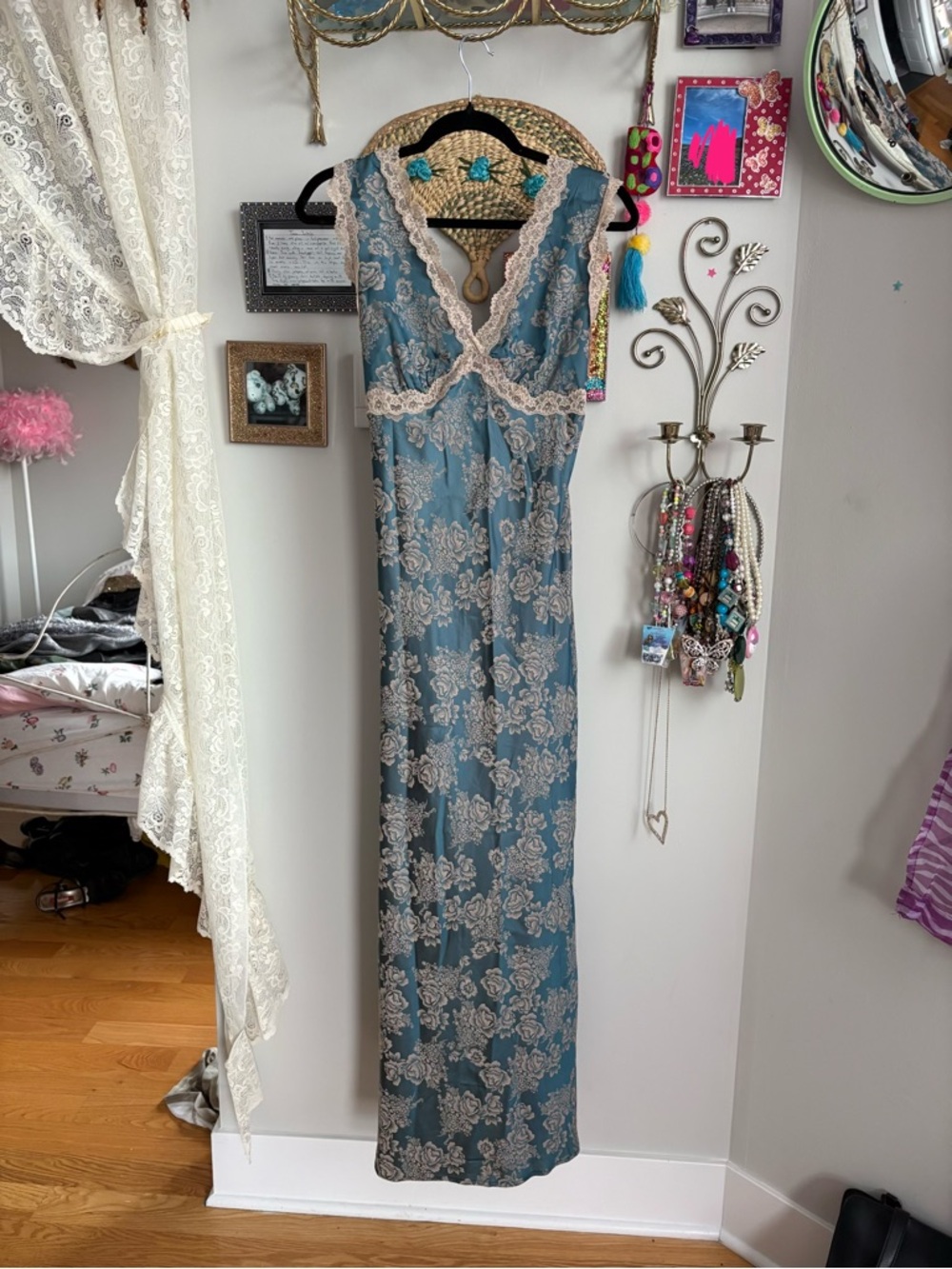 Lace-Trim Maxi Dress in Dusty Teal